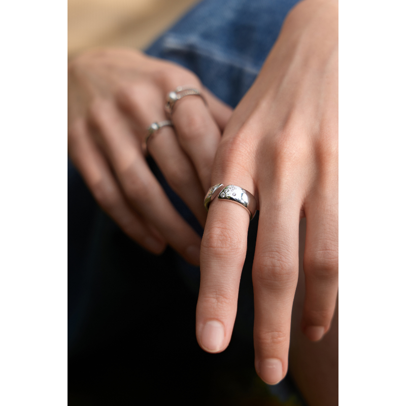 Silver Sparkle Wide Adjustable Ring