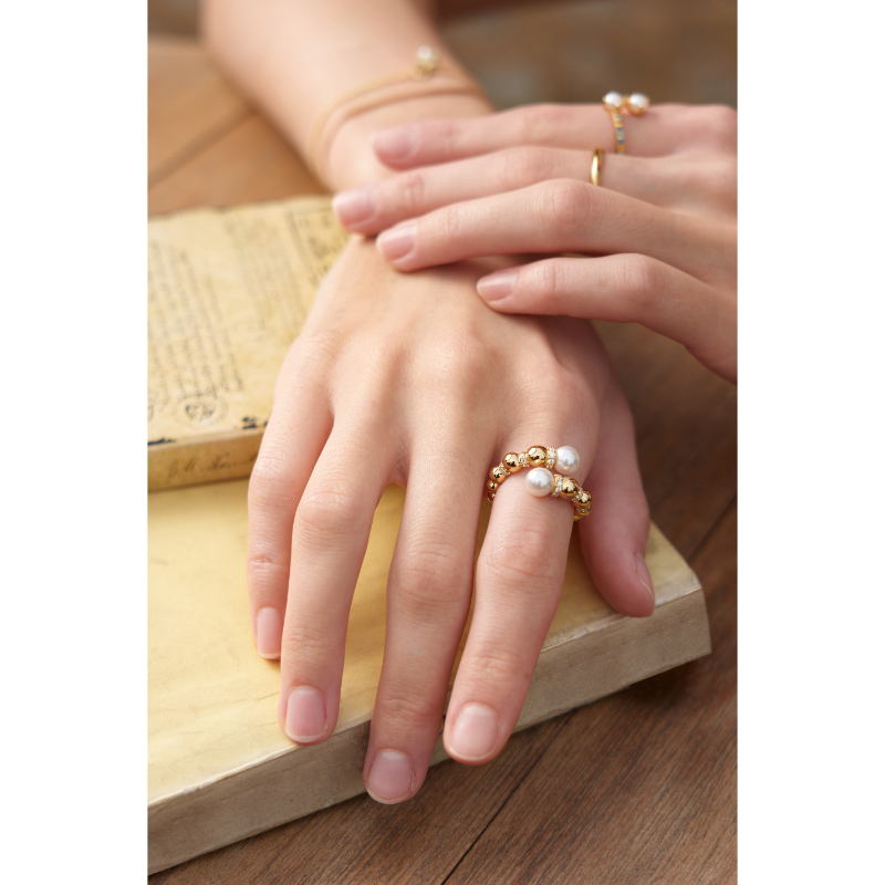 Gold Pearl Sparkle Wrap Ring
