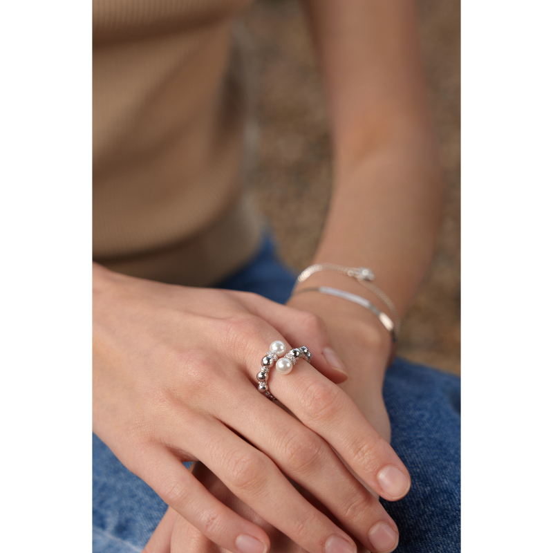 Silver Pearl Sparkle Wrap Ring