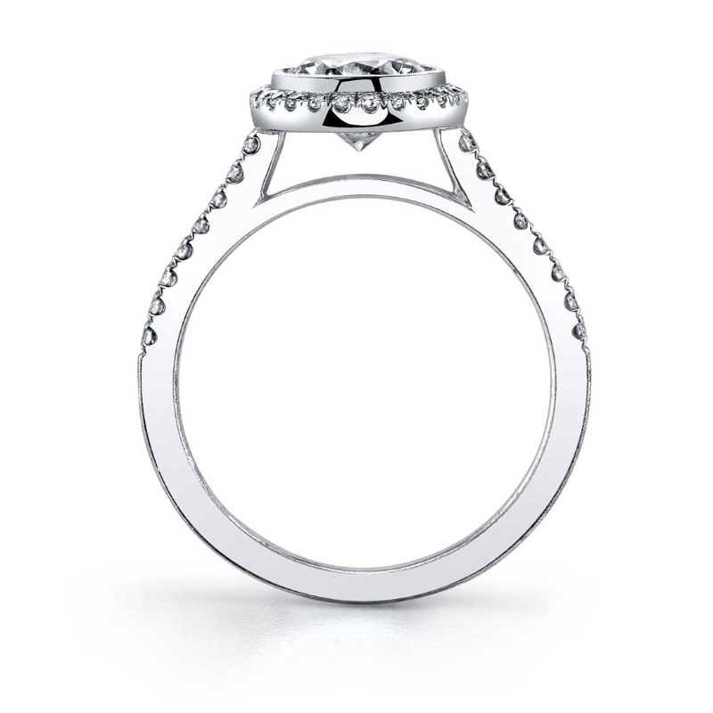 Oval Cut Modern Bezel Halo Engagement Ring - Anita