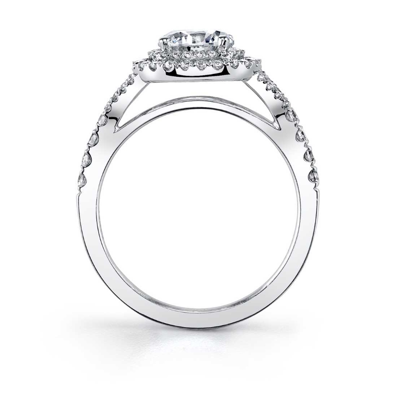 Round Cushion Cut Two Tone Double Halo Engagement Ring - Rose