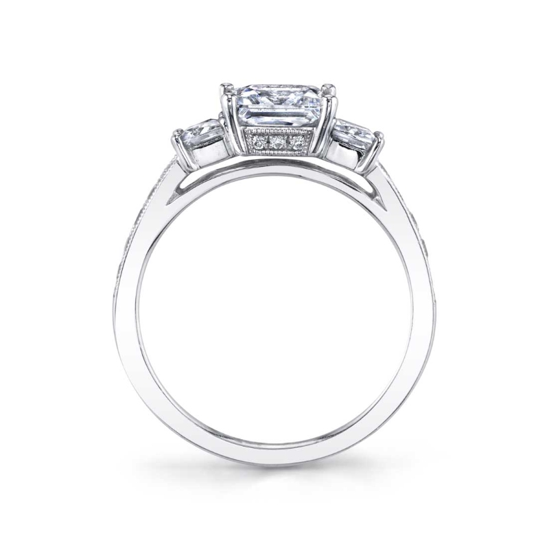 Pear Shaped Three Stone Engagement Ring With Princess Side Stones - Eva
