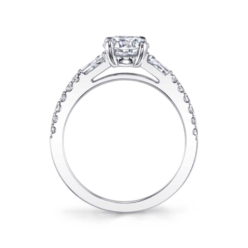 Oval Cut Three Stone Engagement Ring with Baguettes - Leigh Ann