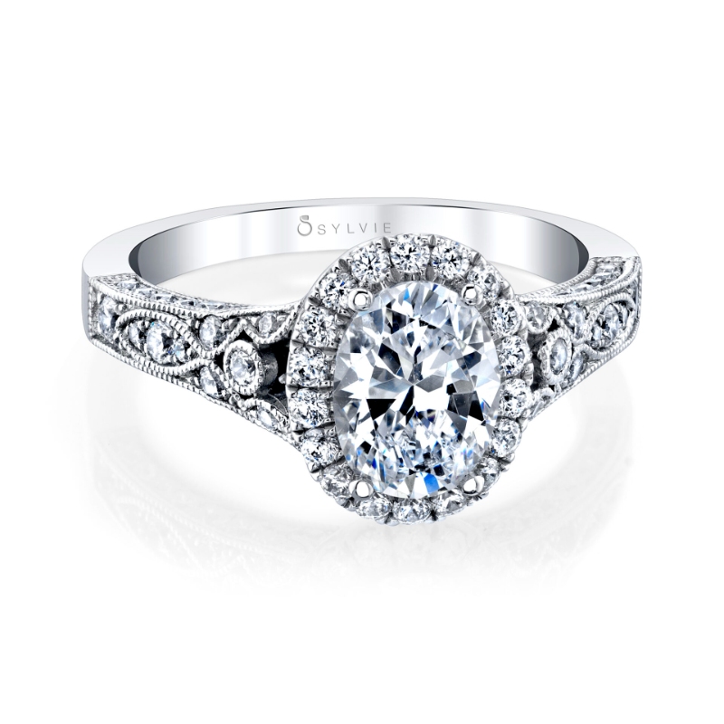 Oval Cut Modern Vintage Halo Engagement Ring - Cheri