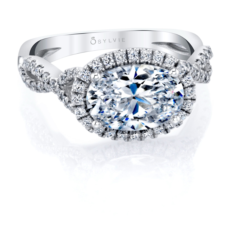 Oval Cut Spiral Engagement Ring with Halo - Scarlett