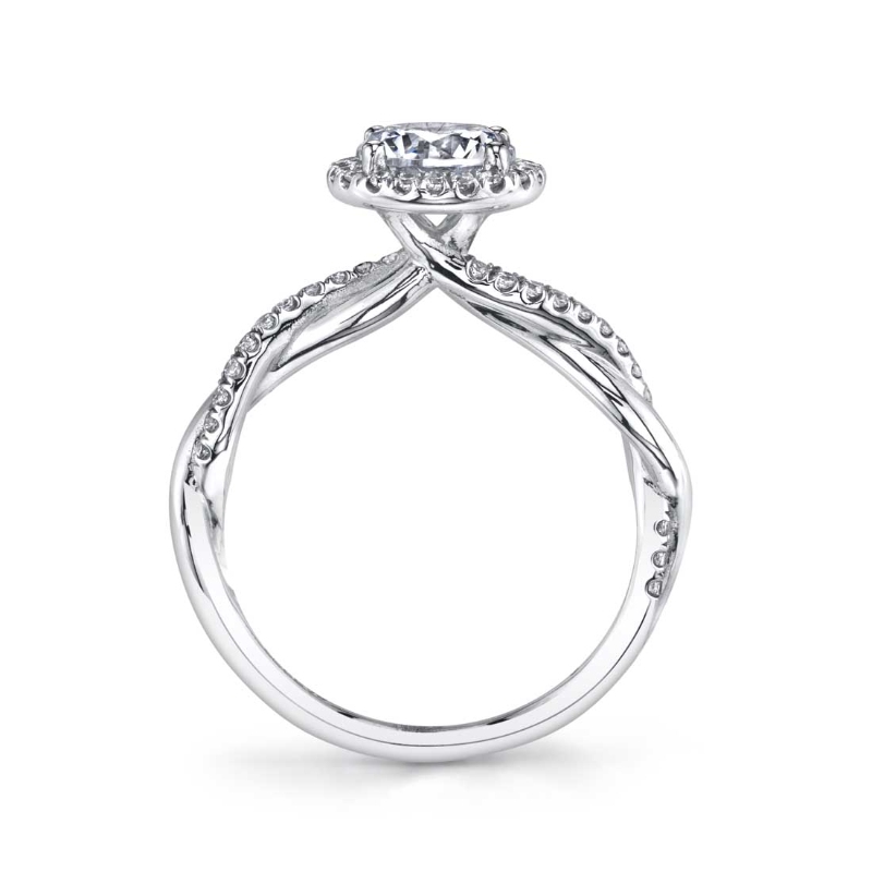 Emerald Cut Modern Halo Diamond Spiral Engagement Ring - Coralie