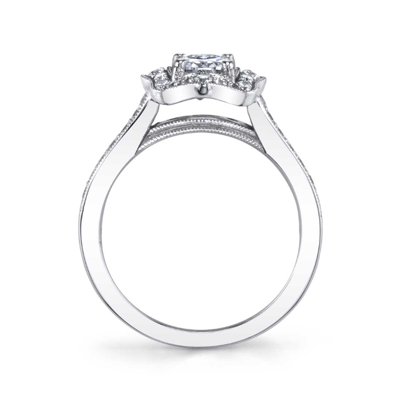 Round Cut Vintage Inspired Flower Engagement Ring - Michaela