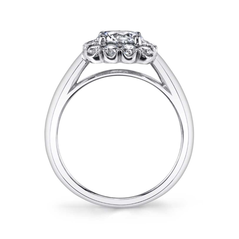 Round Cut Classic Two Tone Cushion Halo Engagement Ring With Yellow Gold Band - Chloe