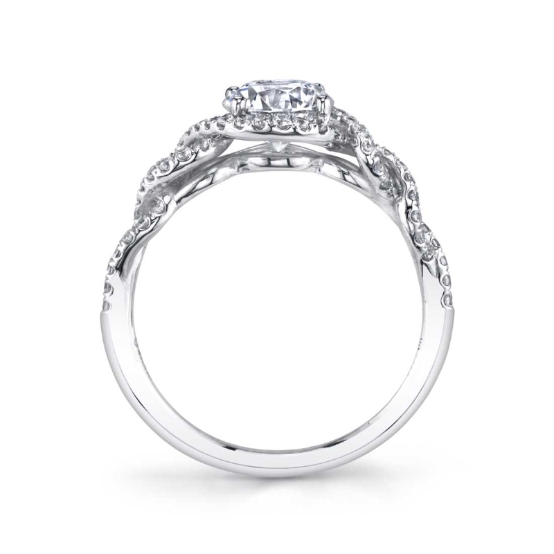 Round Cut Spiral Engagement Ring with Halo - Audrey