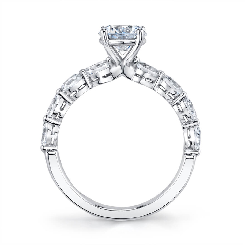 Round Cut Classic Engagement Ring With Marquise Side Stones - Solange