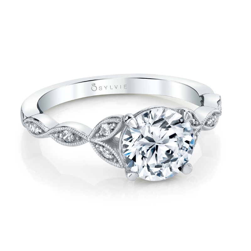 Round Cut Unique Vintage Engagement Ring - Frederique