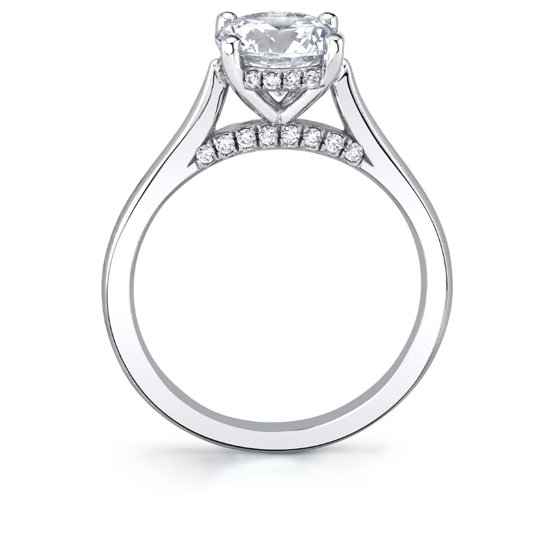 Round Cut Diamond Bridge Hidden Halo Engagement Ring - Lisa