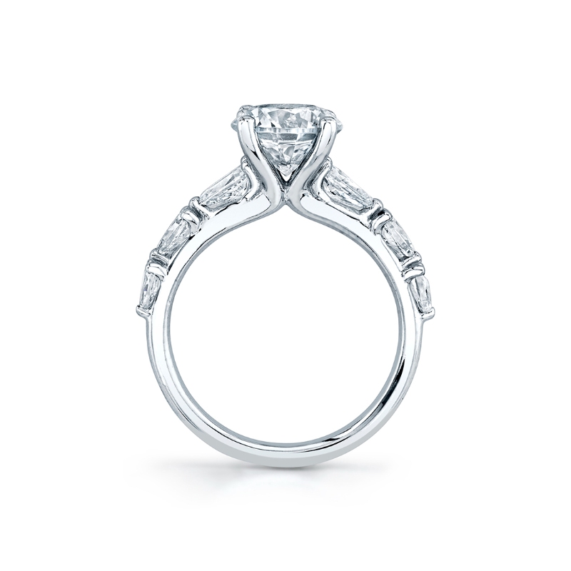 Round Cut Engagement Ring with Pear Side Stones - Beverly