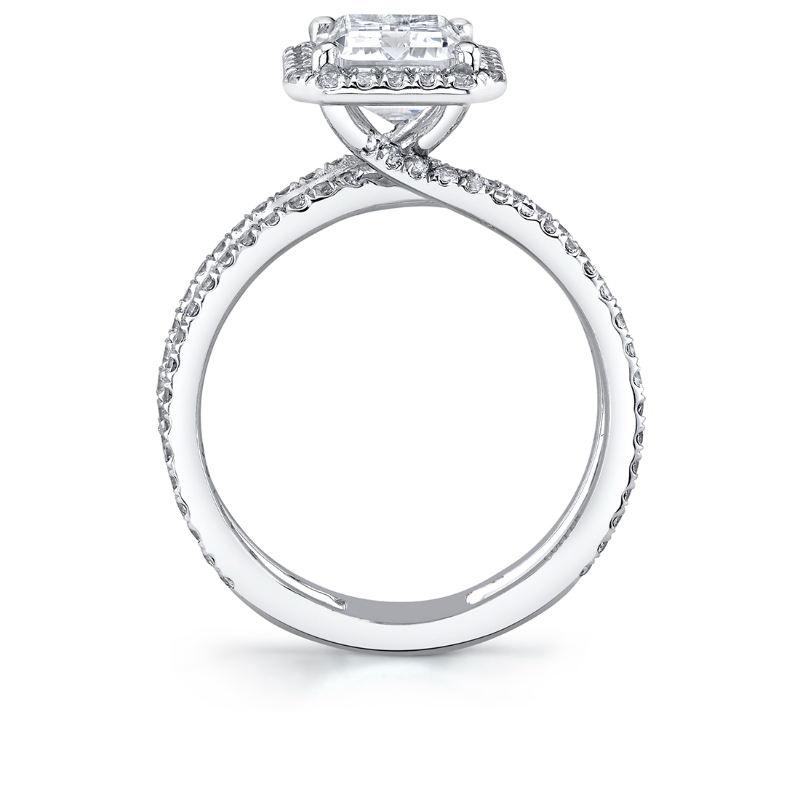 Emerald Cut Classic Halo Split Shank Engagement Ring - Dana
