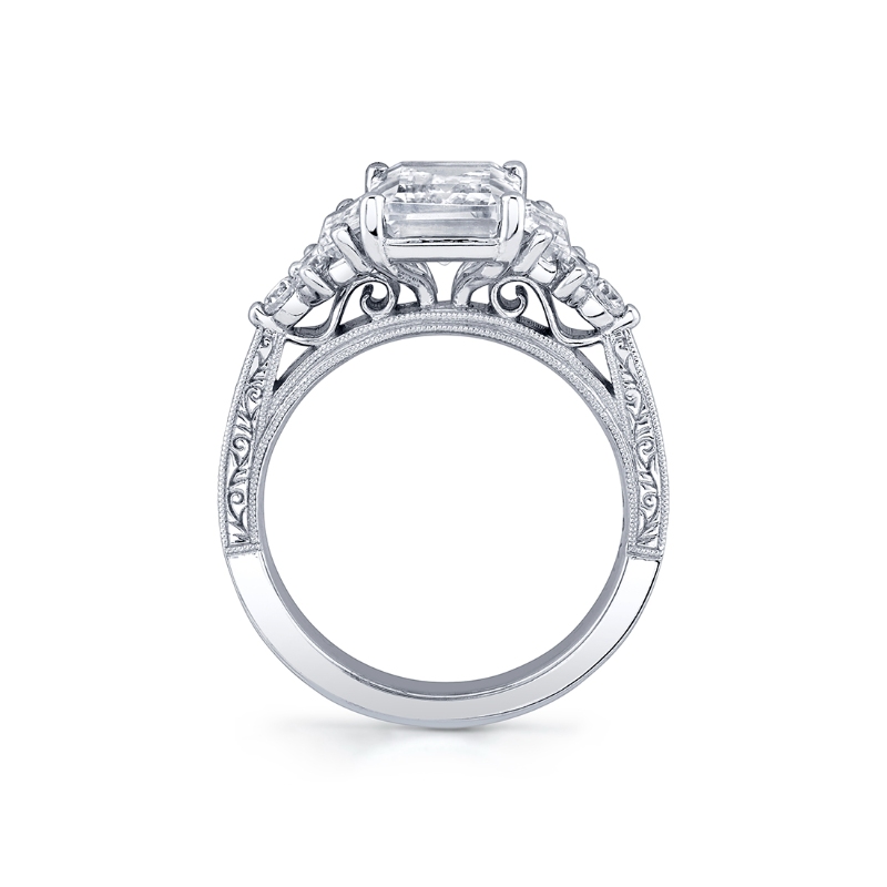 Emerald Cut Three Stone Modern Vintage Engagement Ring - Alexa
