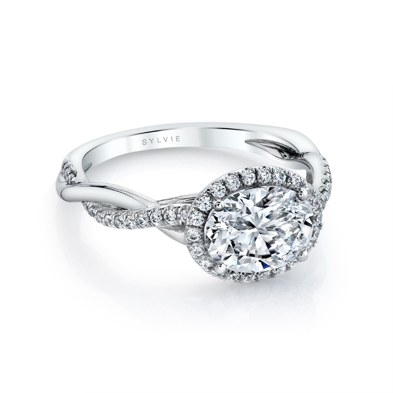 East-West Oval Engagement Ring with Halo - Isabelle