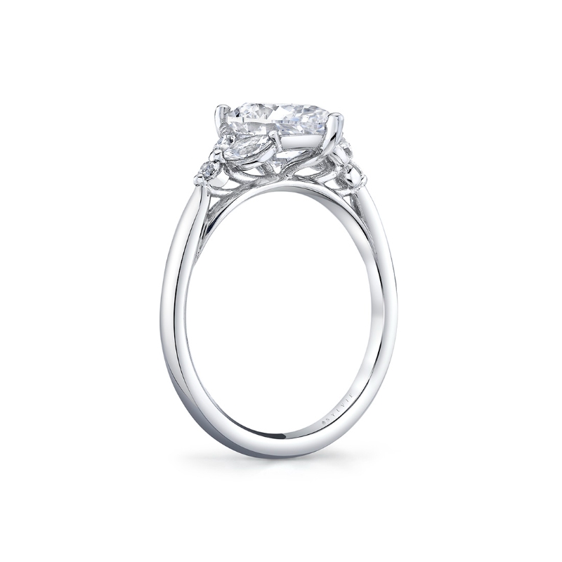 Pear Shaped Unique Three Stone Engagement Ring - Alina