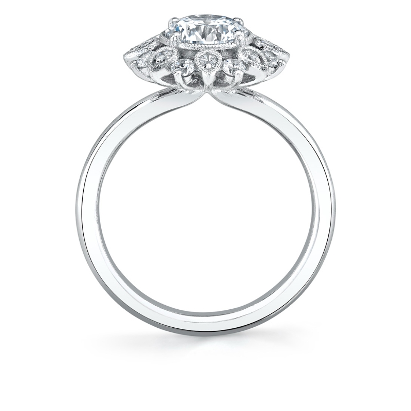 Round Cut Solitaire Floral Halo Engagement Ring - Carissa