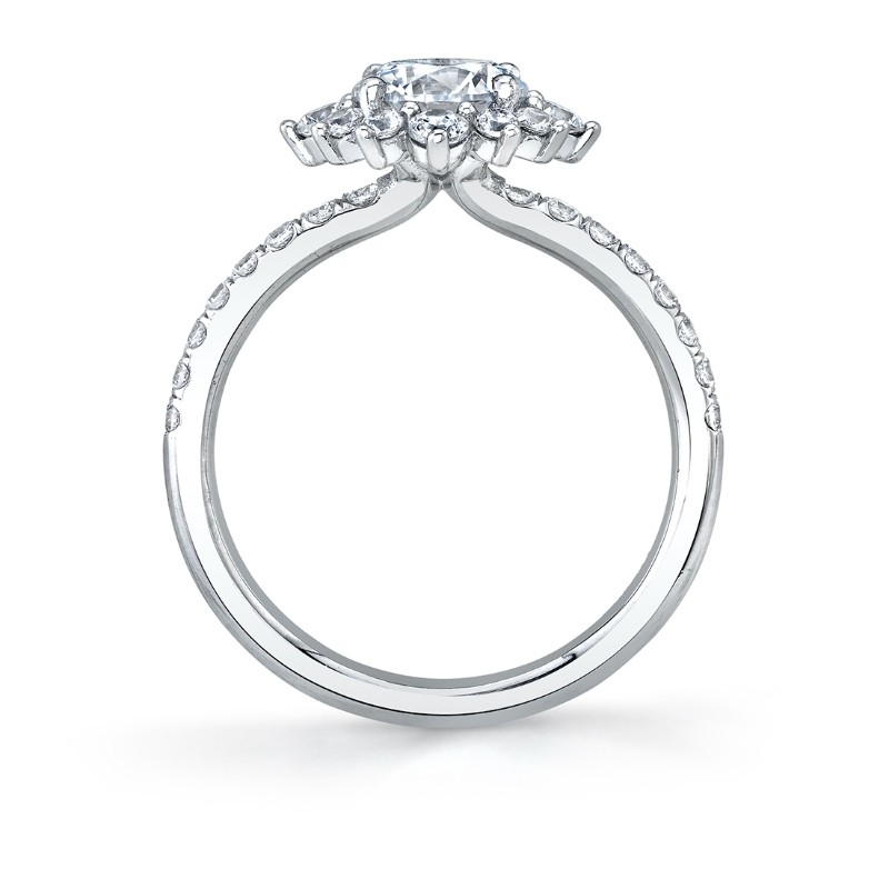 Round Cut Floral Halo Engagement Ring - Angela