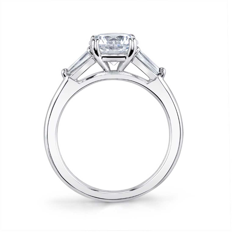 Pear Shaped Three Stone Engagement Ring with Baguettes - Nicolette