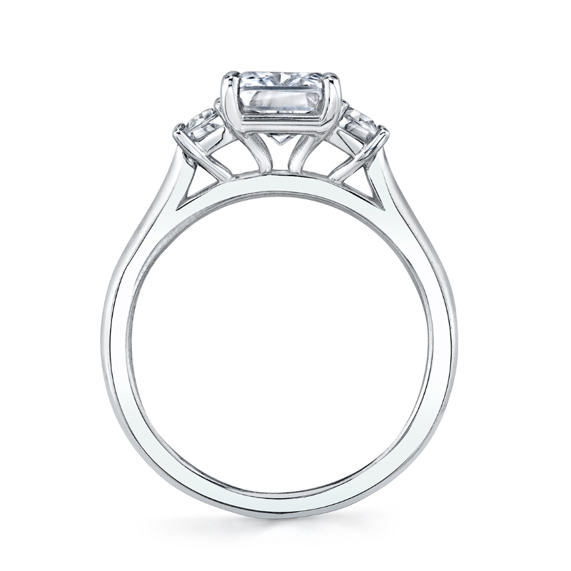 Three Stone Emerald Engagement Ring with Trapezoid Side Stones - Annalise