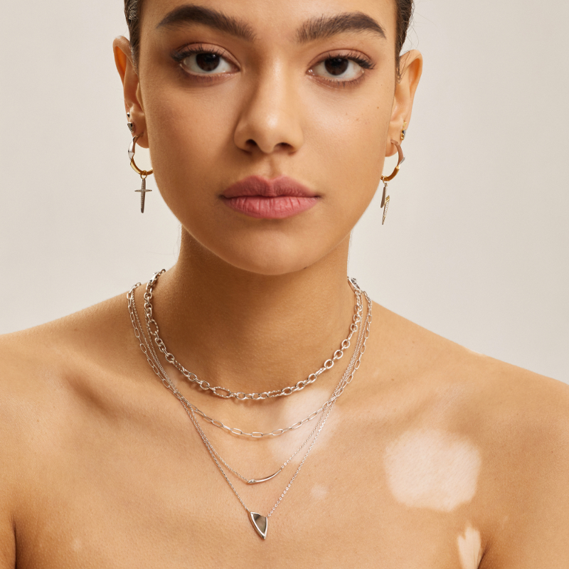 Silver Arrow Black Mother Of Pearl Pendant Necklace