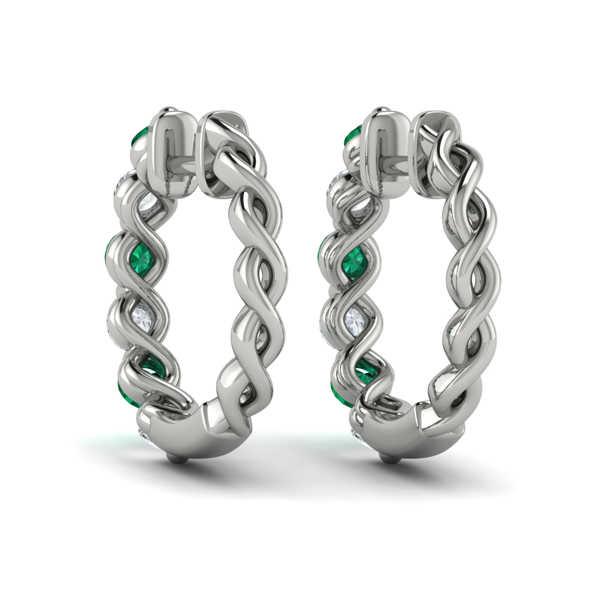 Diamond and Emerald Twist Hoop Earrings