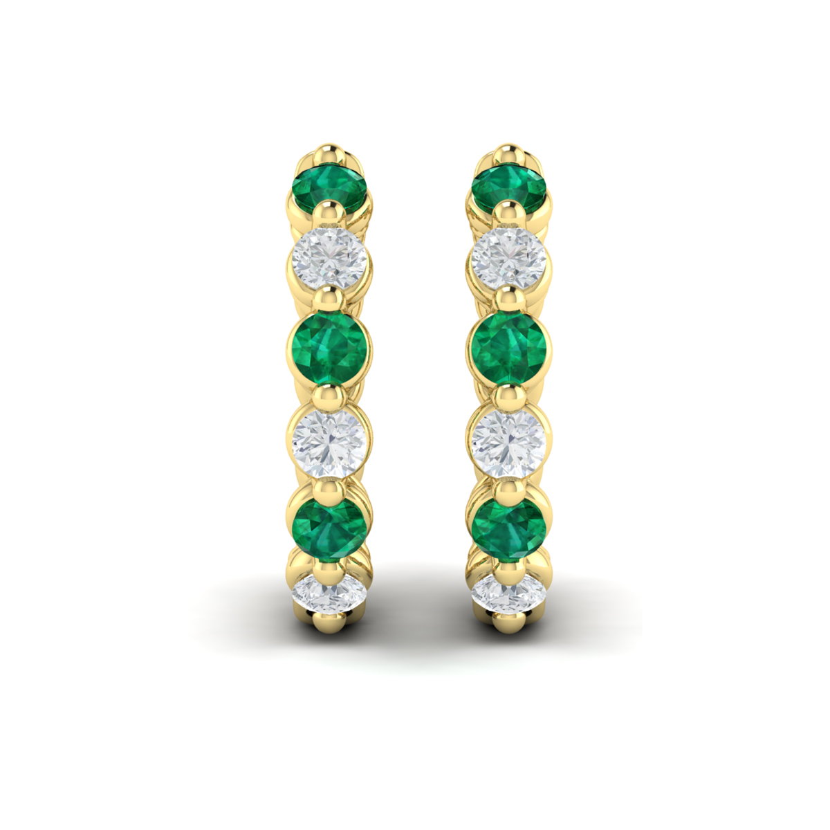 Diamond and Emerald Twist Hoop Earrings