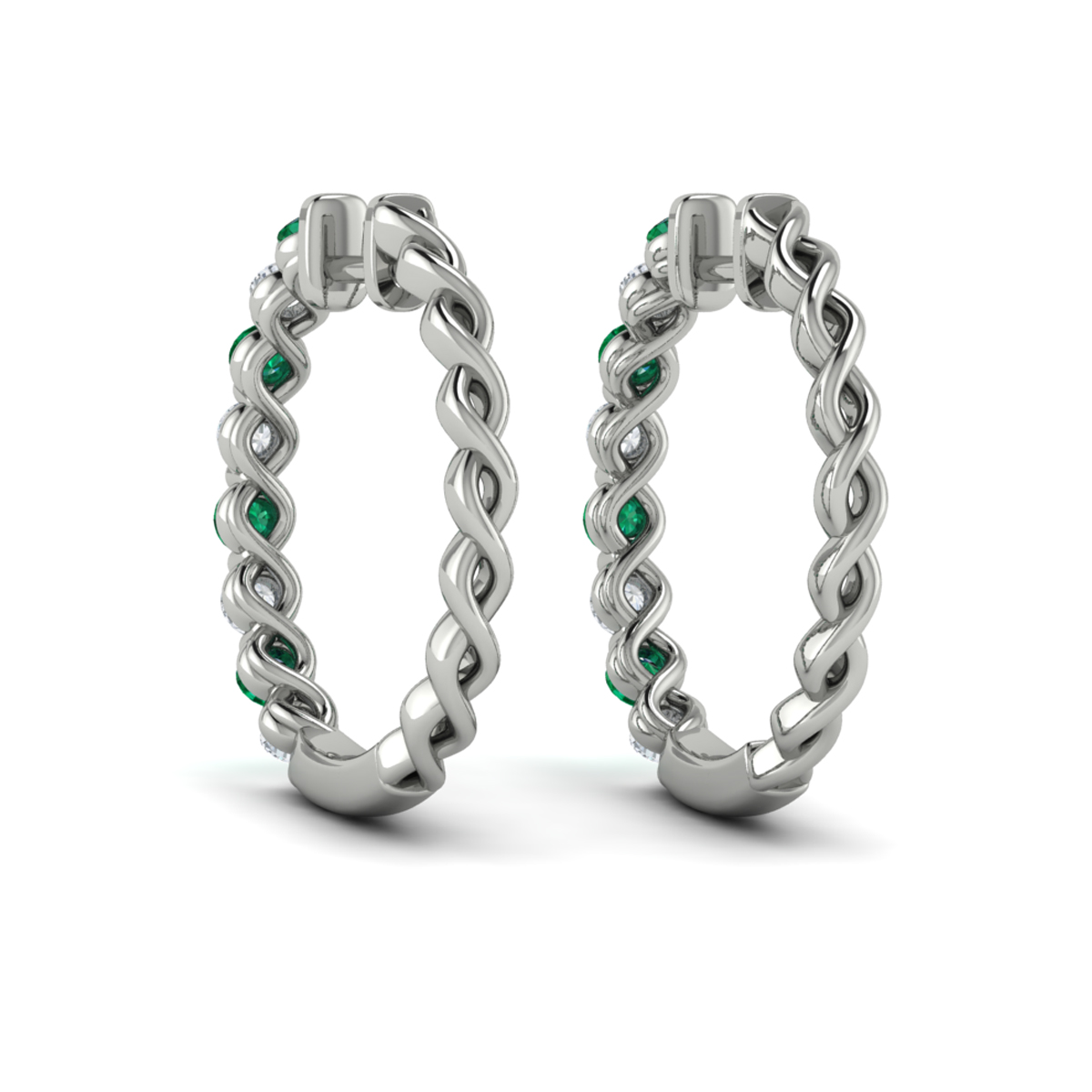 Diamond and Emerald Twist Hoop Earrings