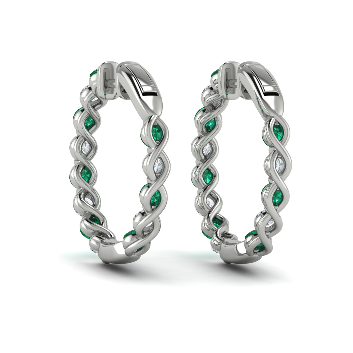 Inside Out Diamond and Emerald Hoop Earrings