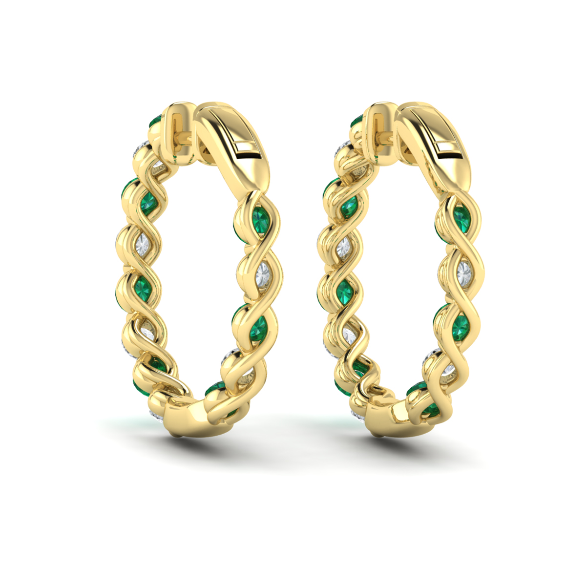Inside Out Diamond and Emerald Hoop Earrings