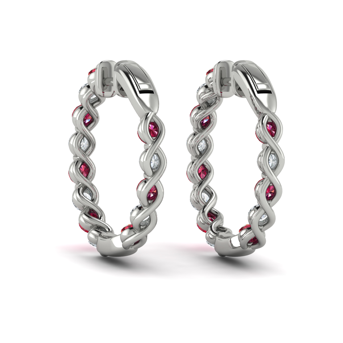 Inside Out Diamond and Ruby Hoop Earrings