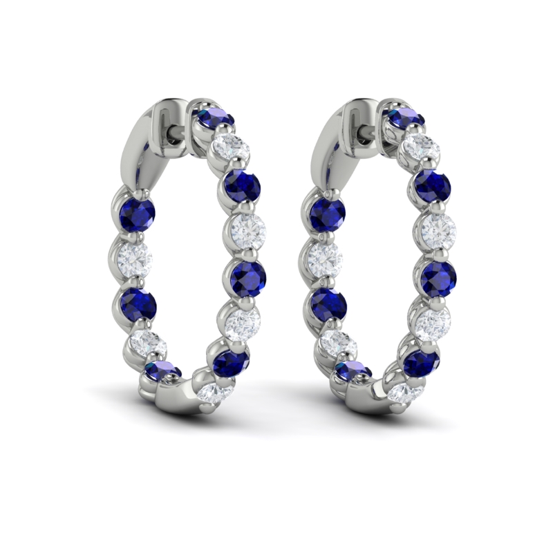 Inside Out Diamond and Blue Sapphire Hoop Earrings