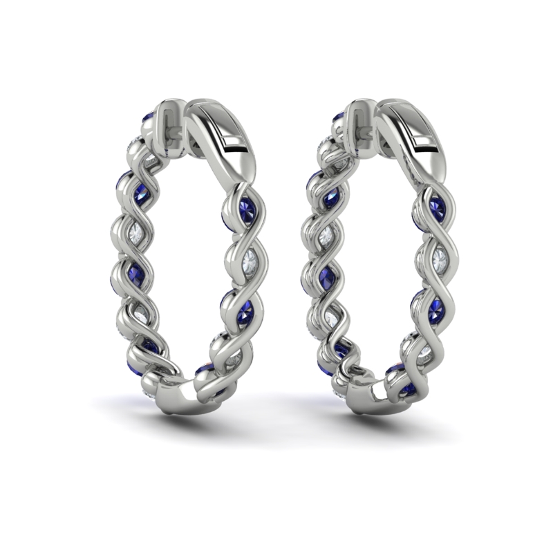 Inside Out Diamond and Blue Sapphire Hoop Earrings