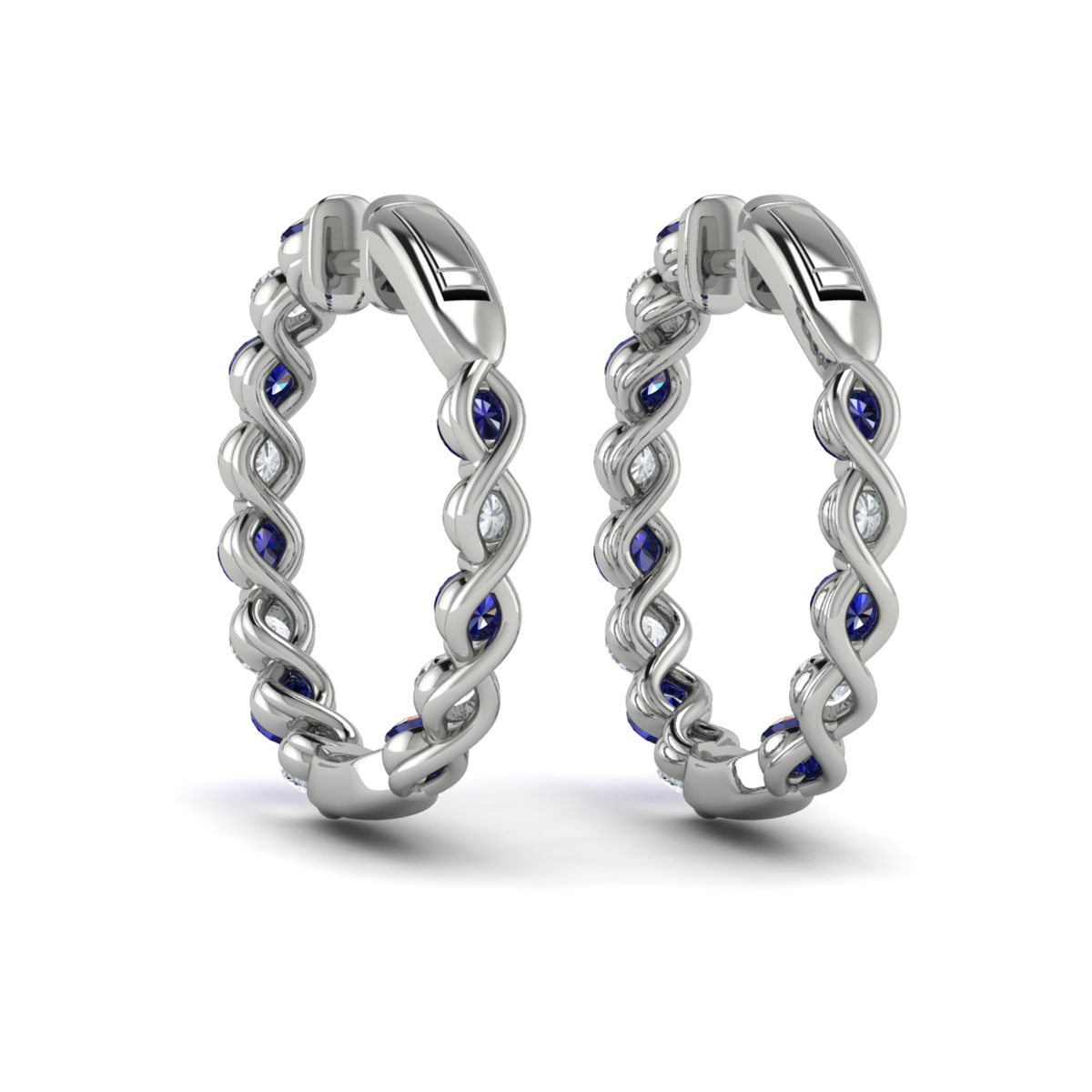 Inside Out Diamond and Blue Sapphire Hoop Earrings