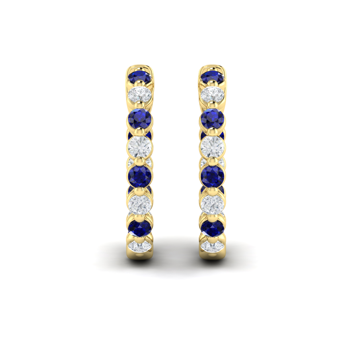 Inside Out Diamond and Blue Sapphire Hoop Earrings