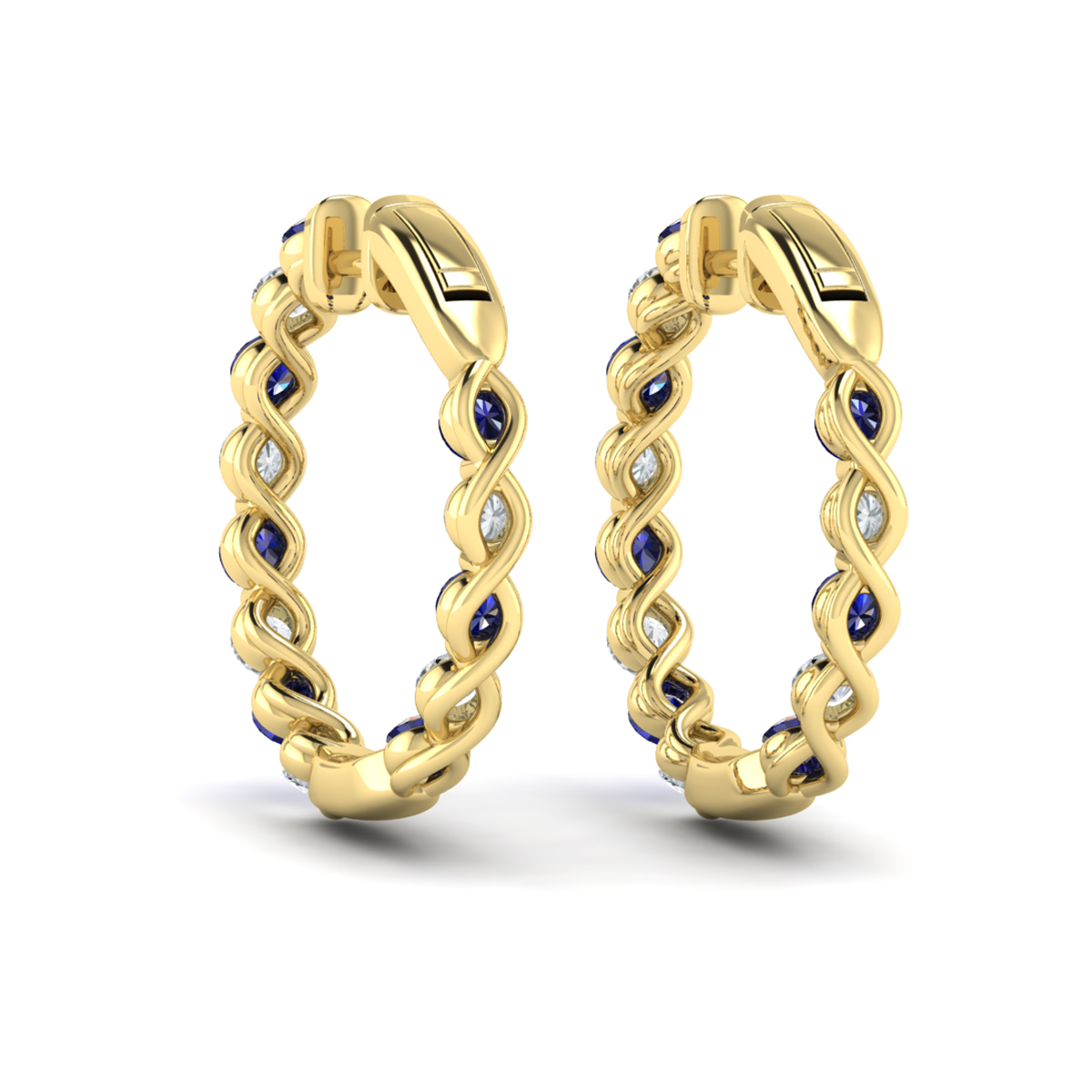 Inside Out Diamond and Blue Sapphire Hoop Earrings