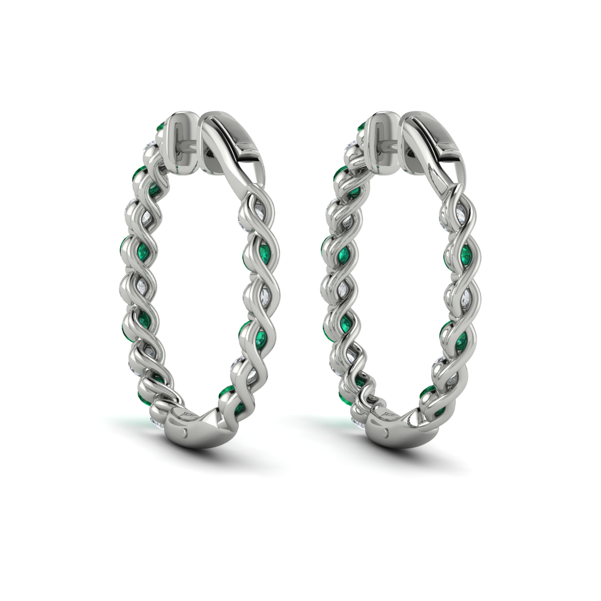 Inside Out Diamond and Emerald Hoop Earrings