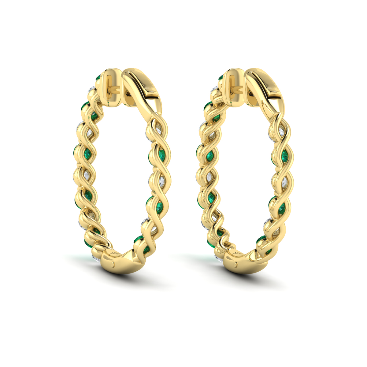Inside Out Diamond and Emerald Hoop Earrings