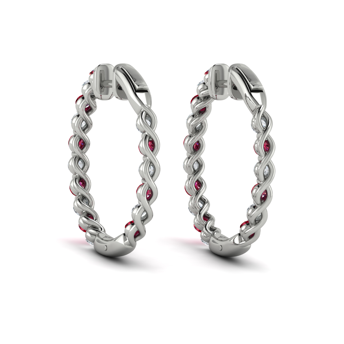 Inside Out Diamond and Ruby Hoop Earrings