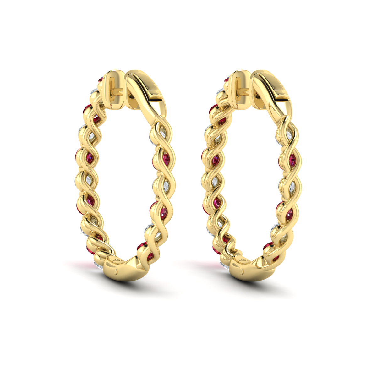 Inside Out Diamond and Ruby Hoop Earrings