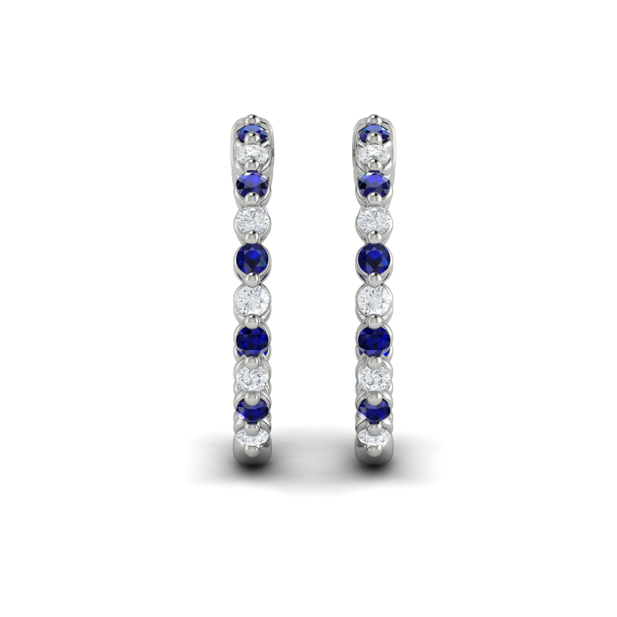 Inside Out Diamond and Blue Sapphire Hoop Earrings