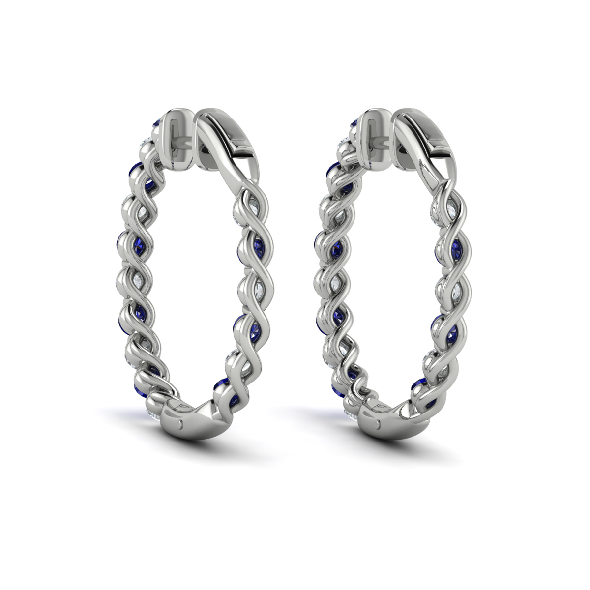 Inside Out Diamond and Blue Sapphire Hoop Earrings