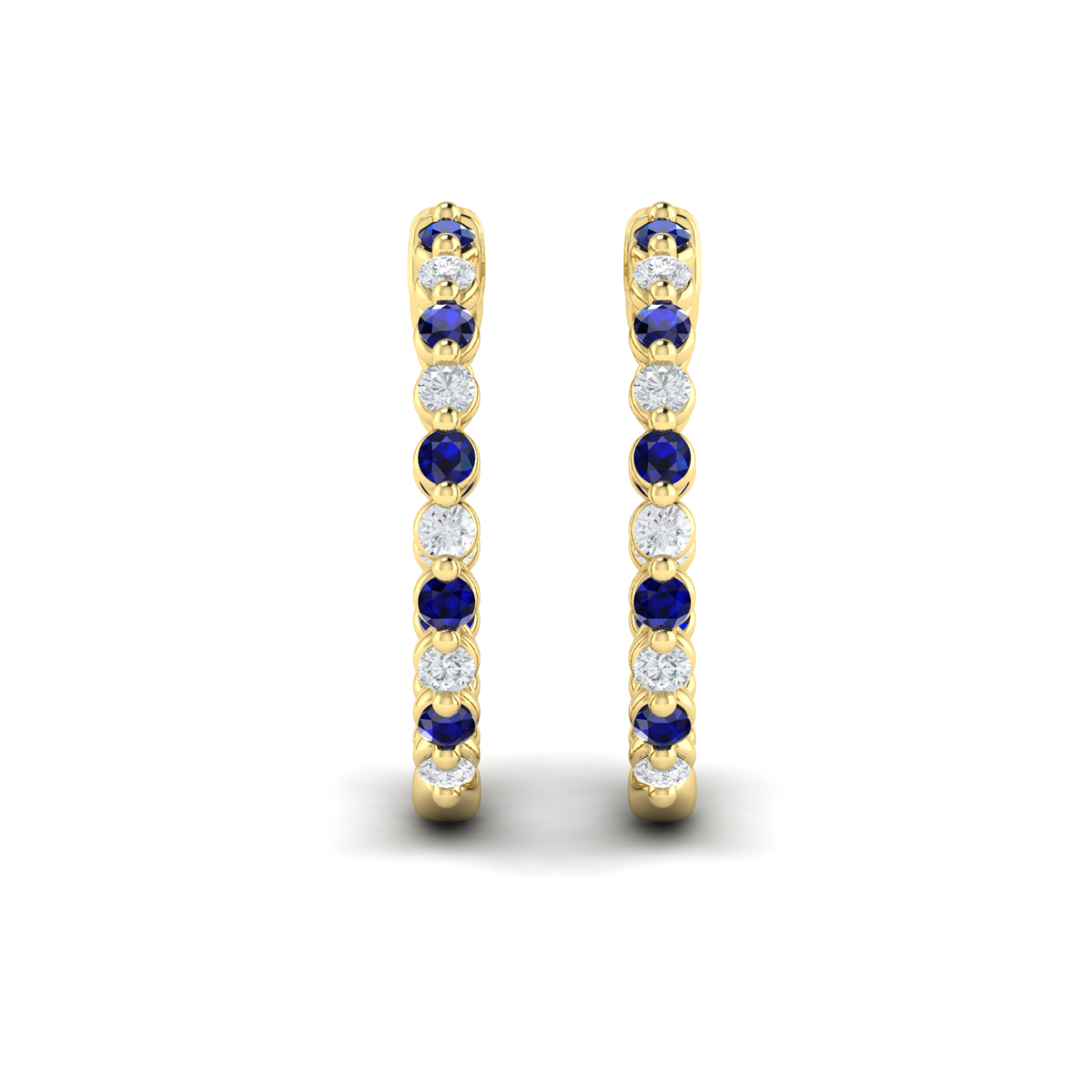 Inside Out Diamond and Blue Sapphire Hoop Earrings
