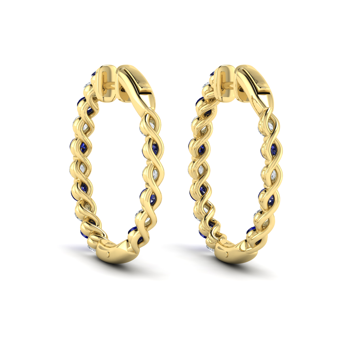 Inside Out Diamond and Blue Sapphire Hoop Earrings