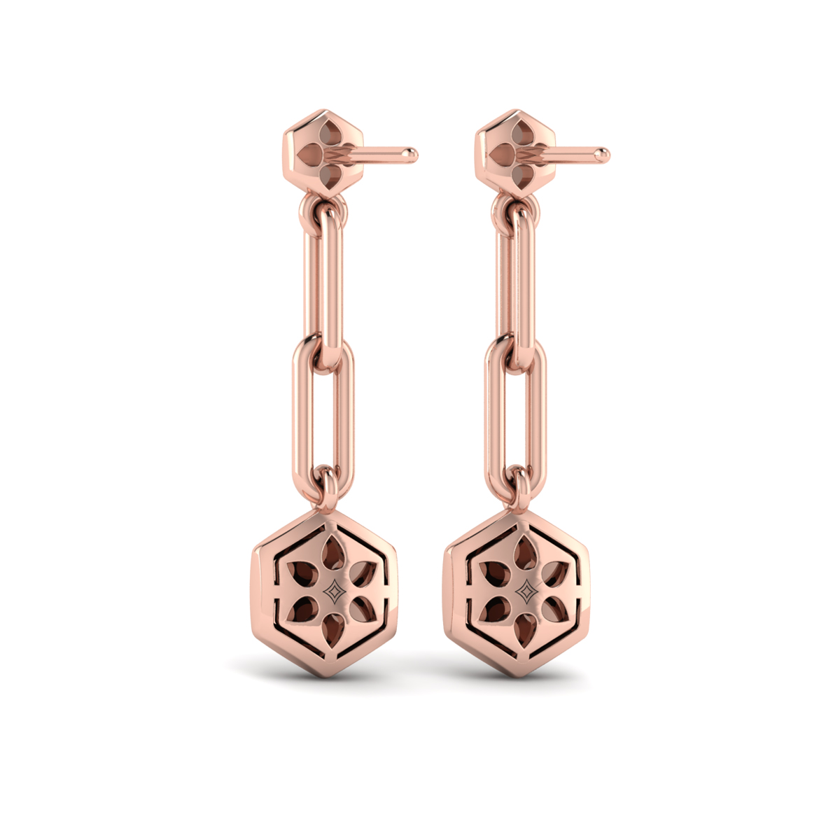 Diamond Honeycomb Link Long Drop Statement Earrings