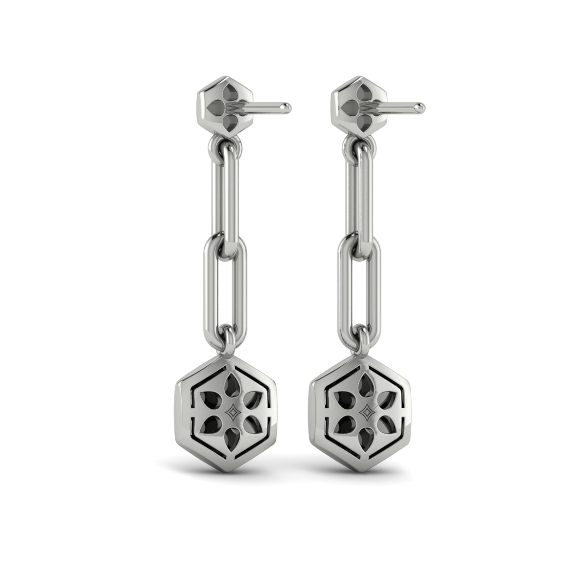 Diamond Honeycomb Link Long Drop Statement Earrings