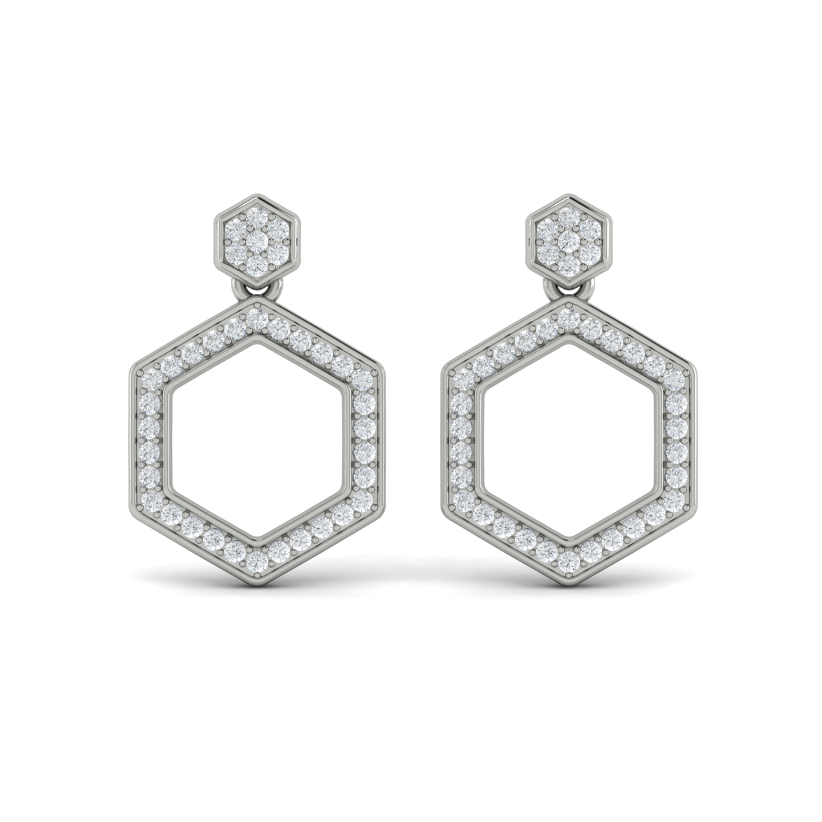 Channel Set Diamond Open Honeycomb Drop Stud Earrings