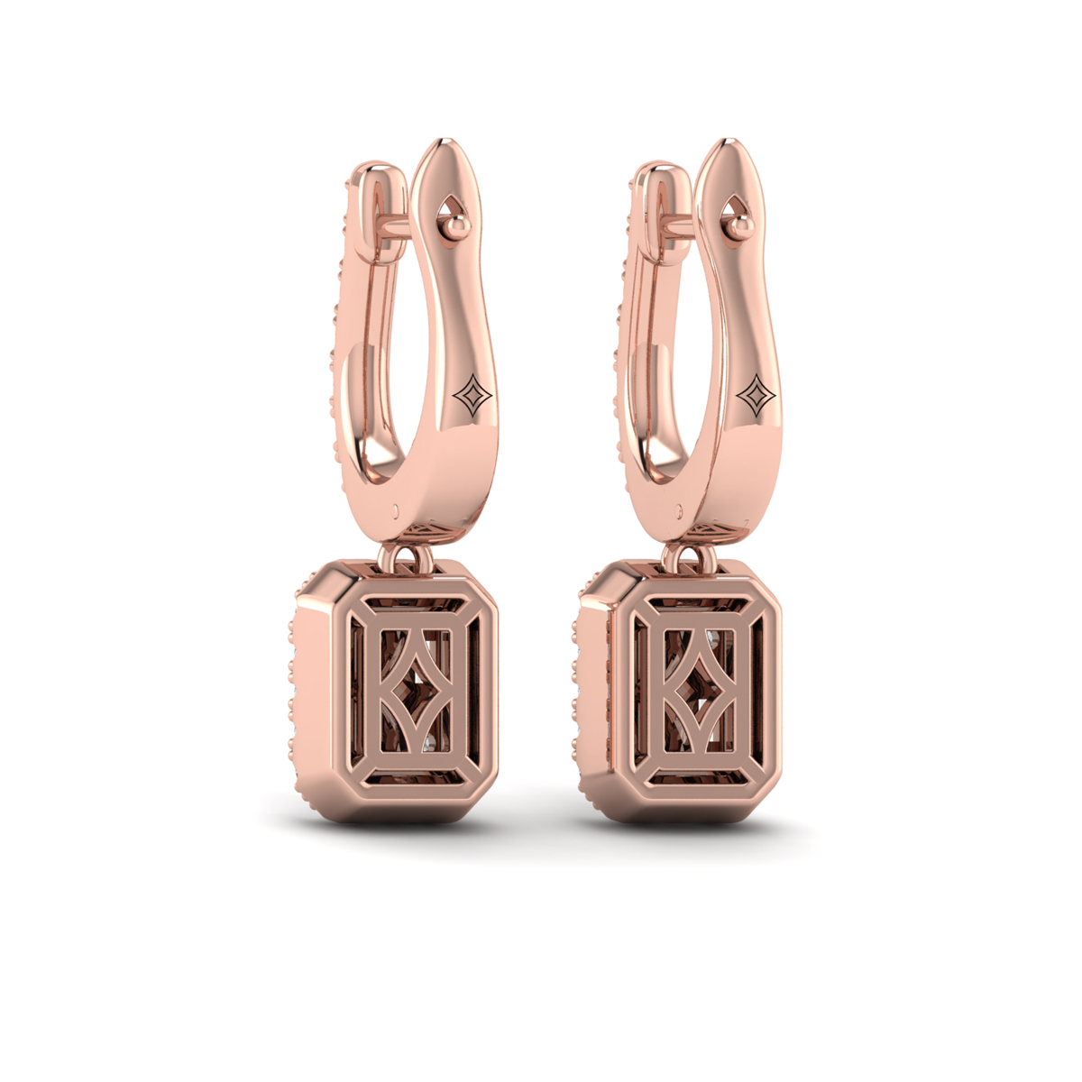 Diamond Baguette Halo Drop Huggie Earrings