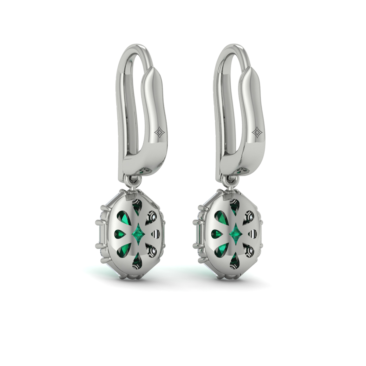 Oval Emerald and Diamond Baguette Earrings